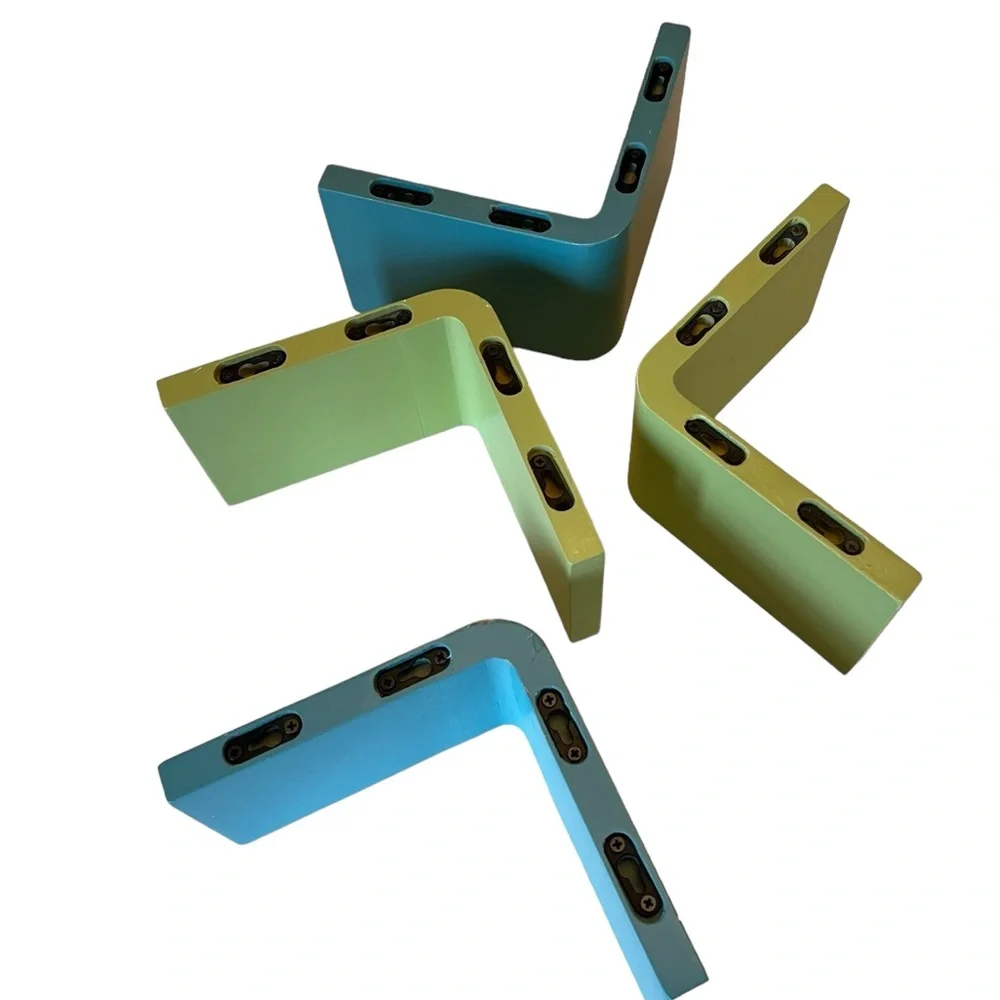 VTG Mod 4 Pc L-Shaped Wall Book Trinket Shelf Lot Lime Green & Aqua Blue